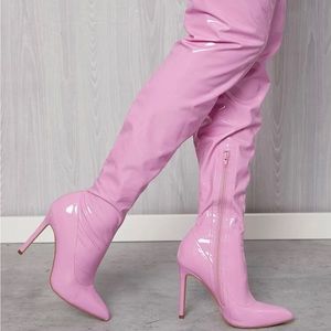 Barbie Bubblegum pink latex stiletto thigh high boots